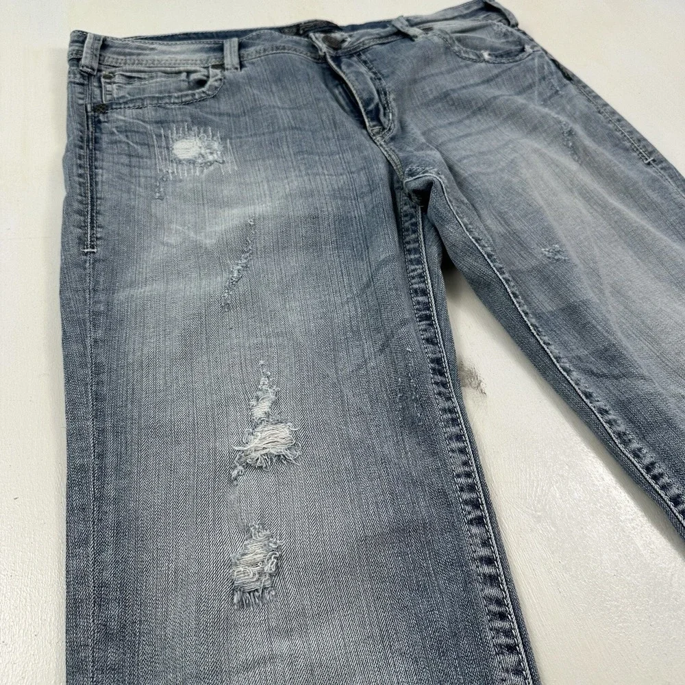 Silver Women's Sam Boyfriend Distressed Jeans 34x28 Blue Stretch Light‎ Wash